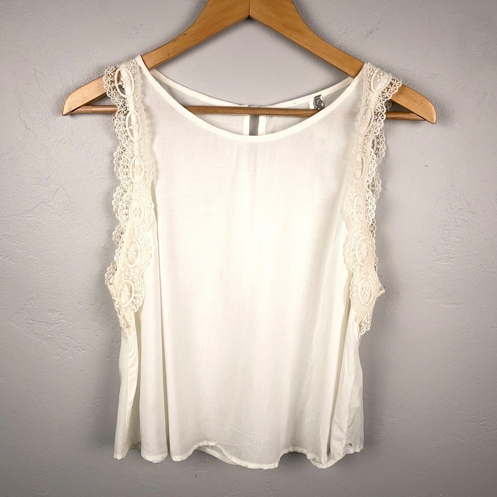 Womens Lace Tank Top Ivory Rayon Sm Crochet Cottagecore Angelcore Y2K Festival